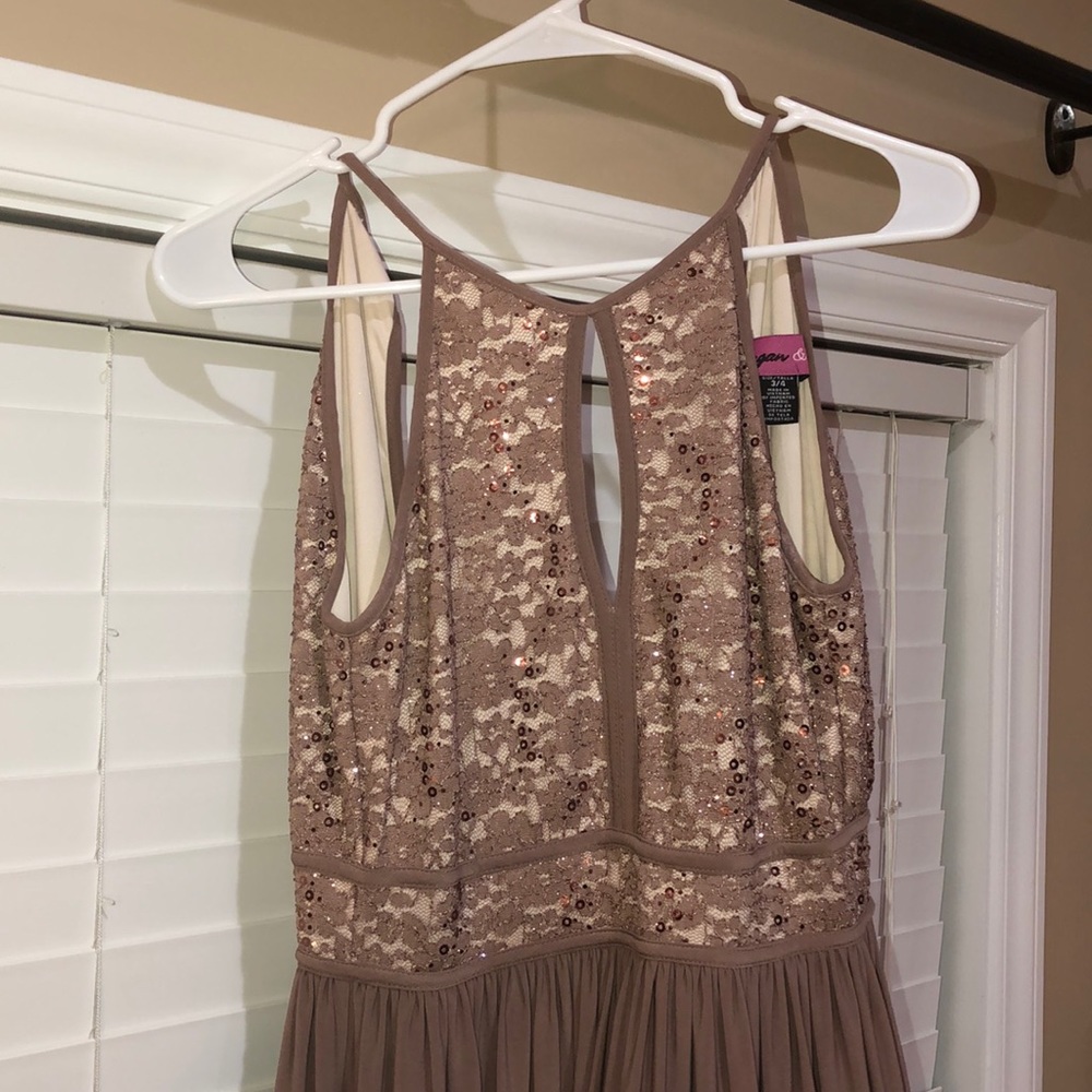 Taupe/ Ivory Morgan & Co. prom dress 3/4